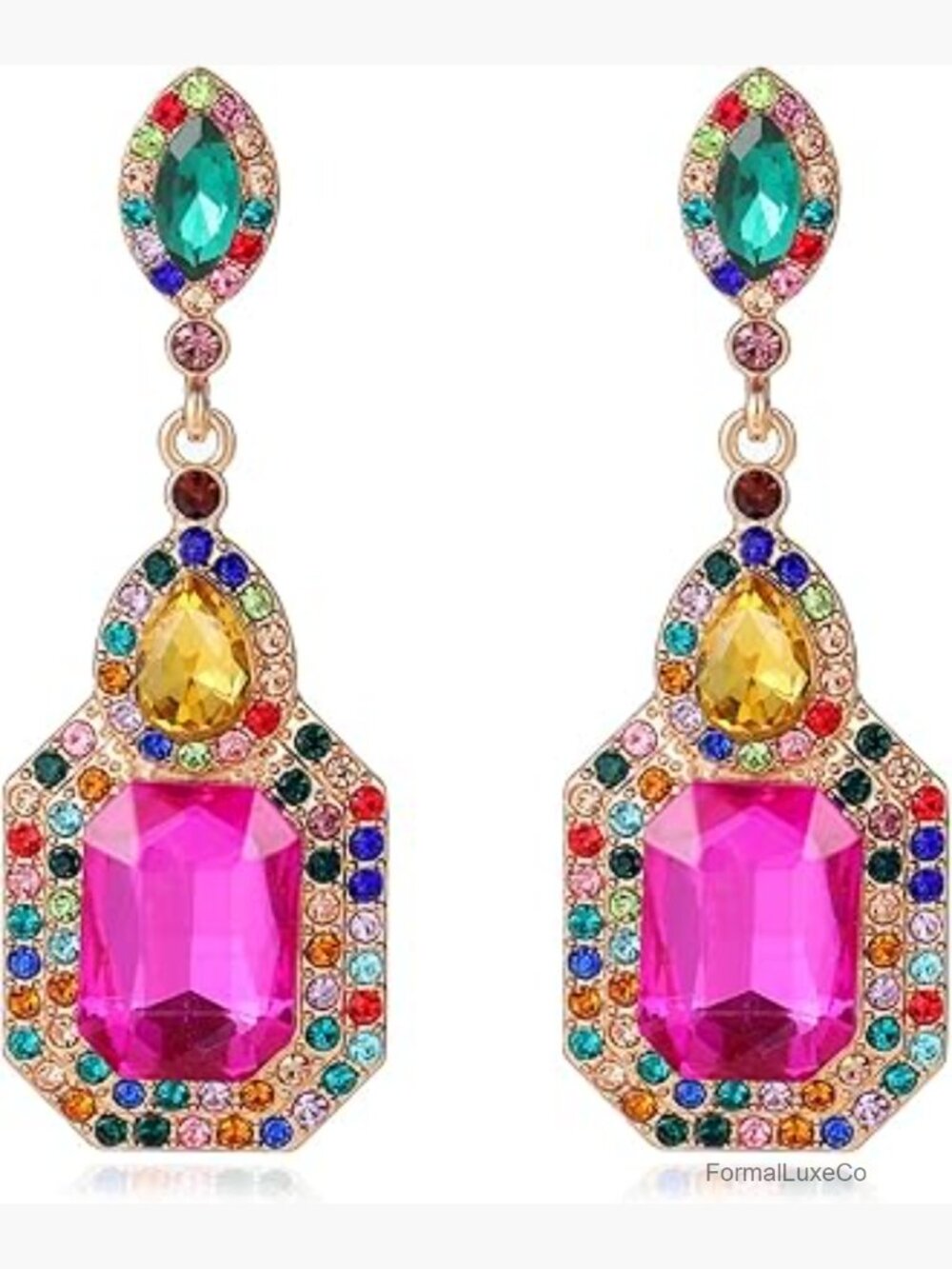 Vintage Rhinestone Dangle Statement Earrings Long Crystal Drop